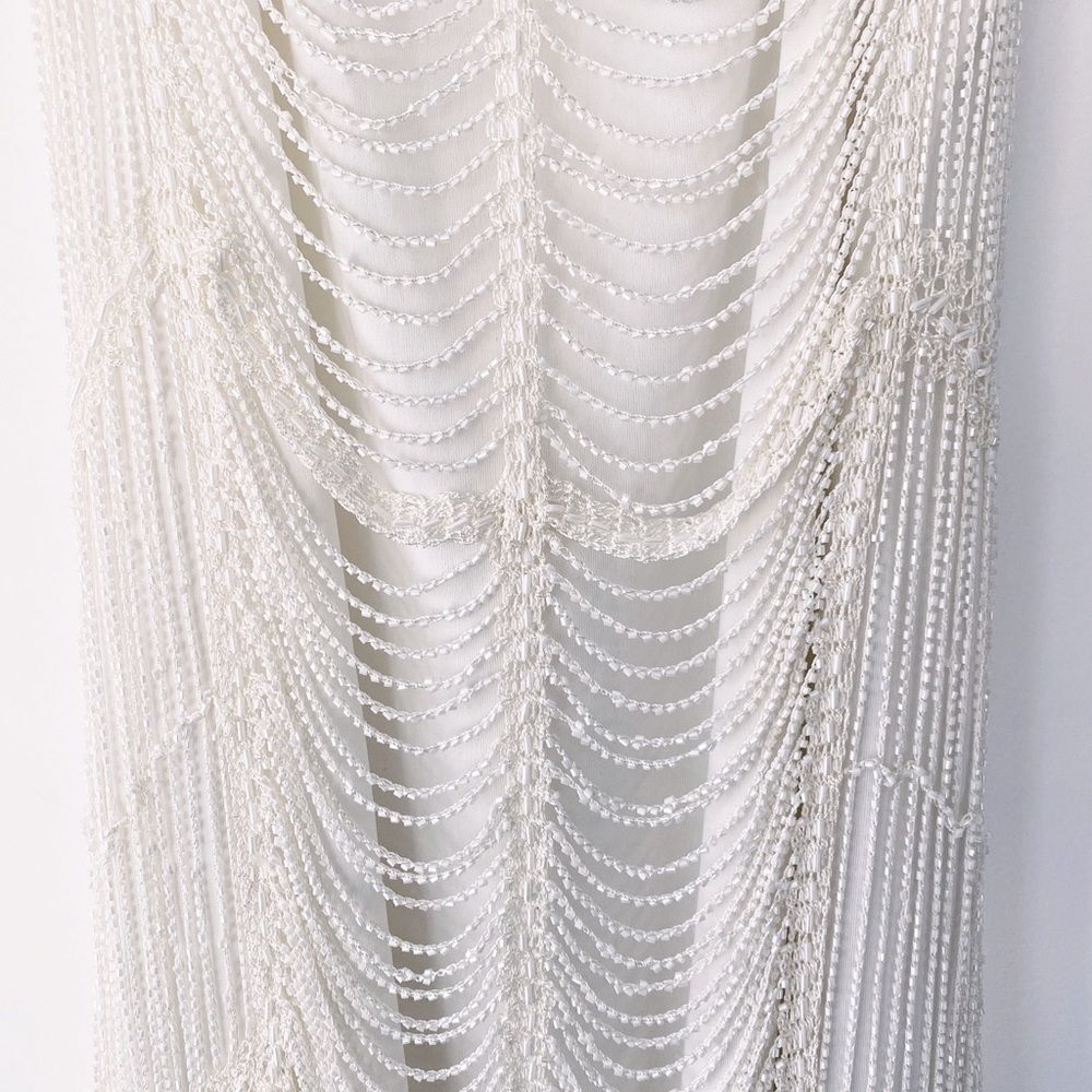 Marina Vintage Beaded Gatsby Style Fringe Dress Size Medium Slightly Off White - Picture 8 of 11
